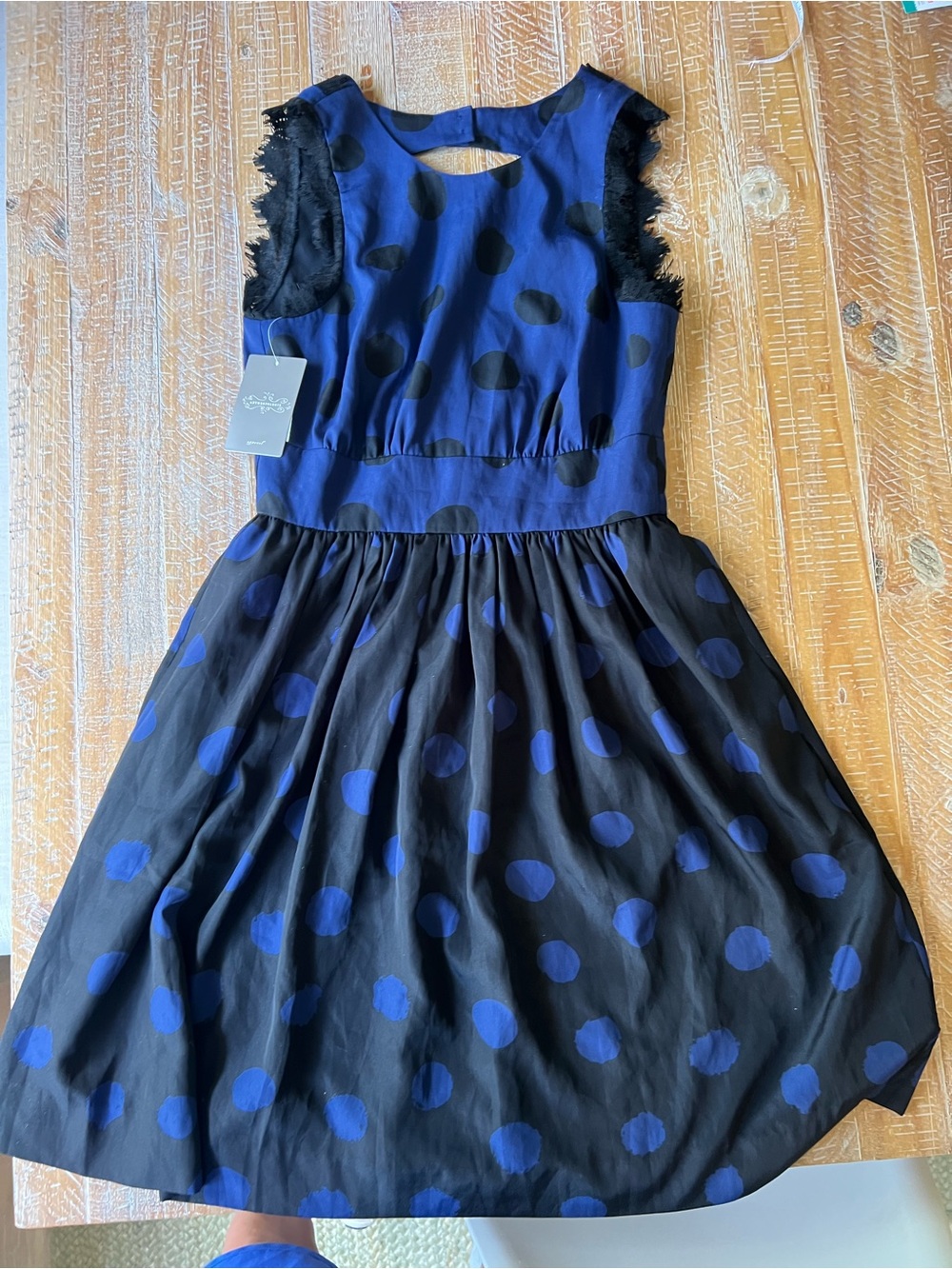 NWTAnthropologie Black Dress with Bold Blue Polka Dots size 0